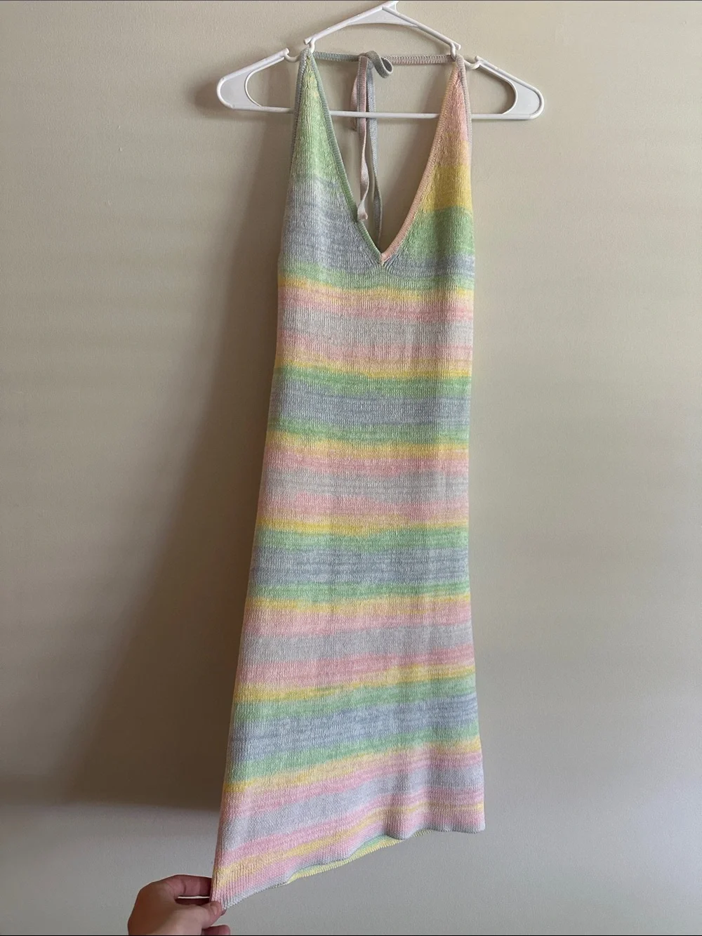 wild fable Pastel Striped V-Neck Knit Dress in Green, Pink, Yellow, Blue, Violet